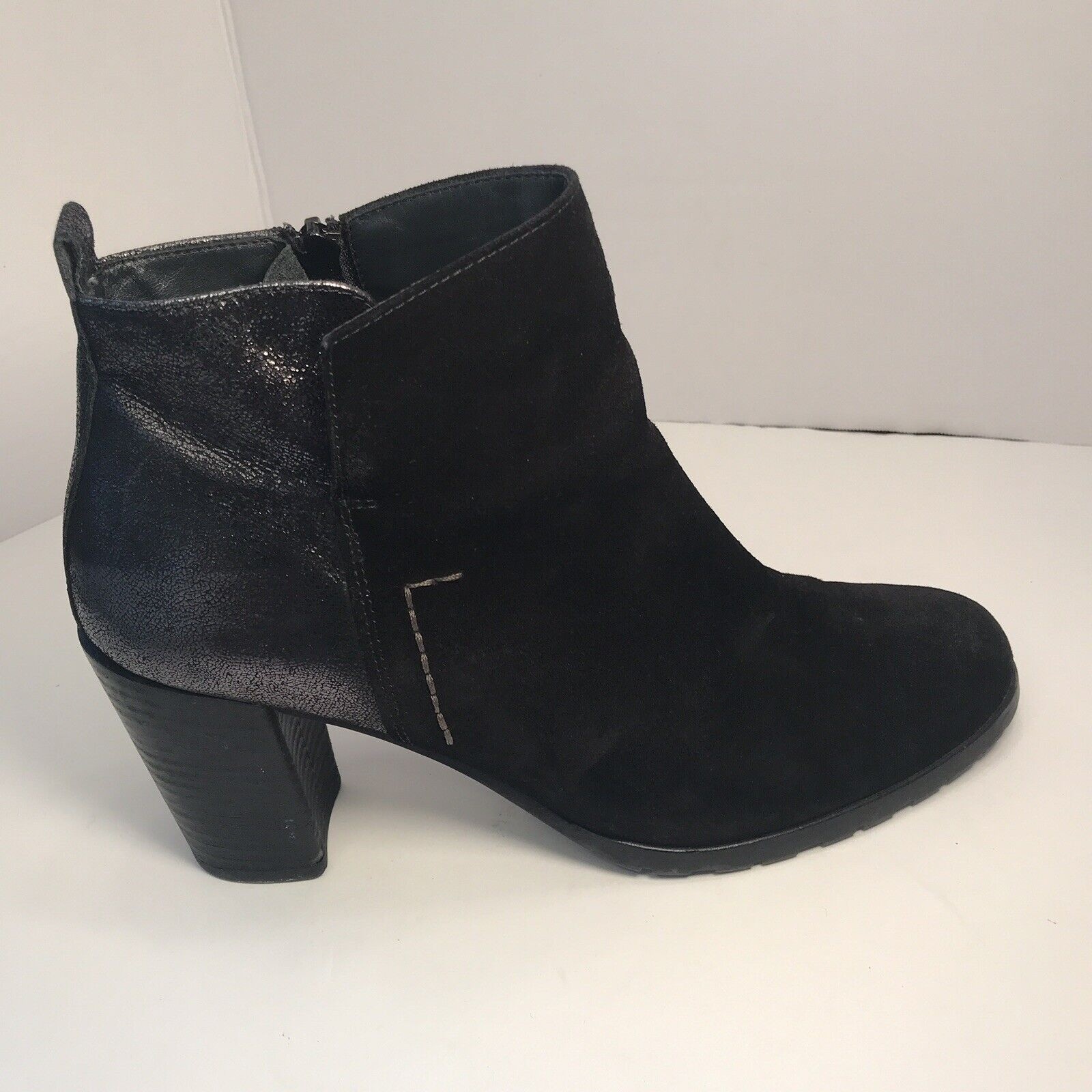 Paul Green Women’s Black Leather Boots Ankle Booties Block Heel Uk 8 Us Size 10